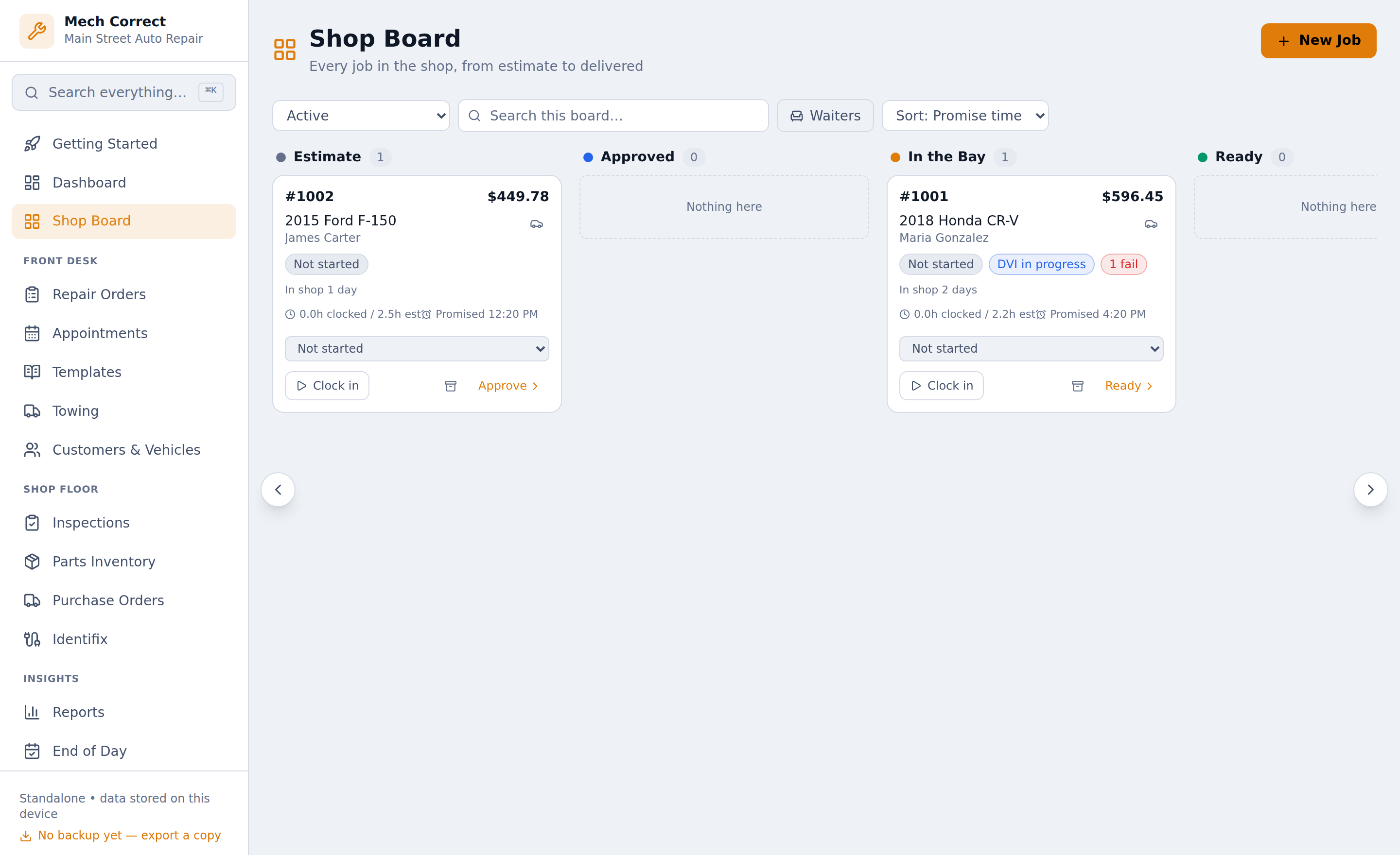 Shop Board dispatch view