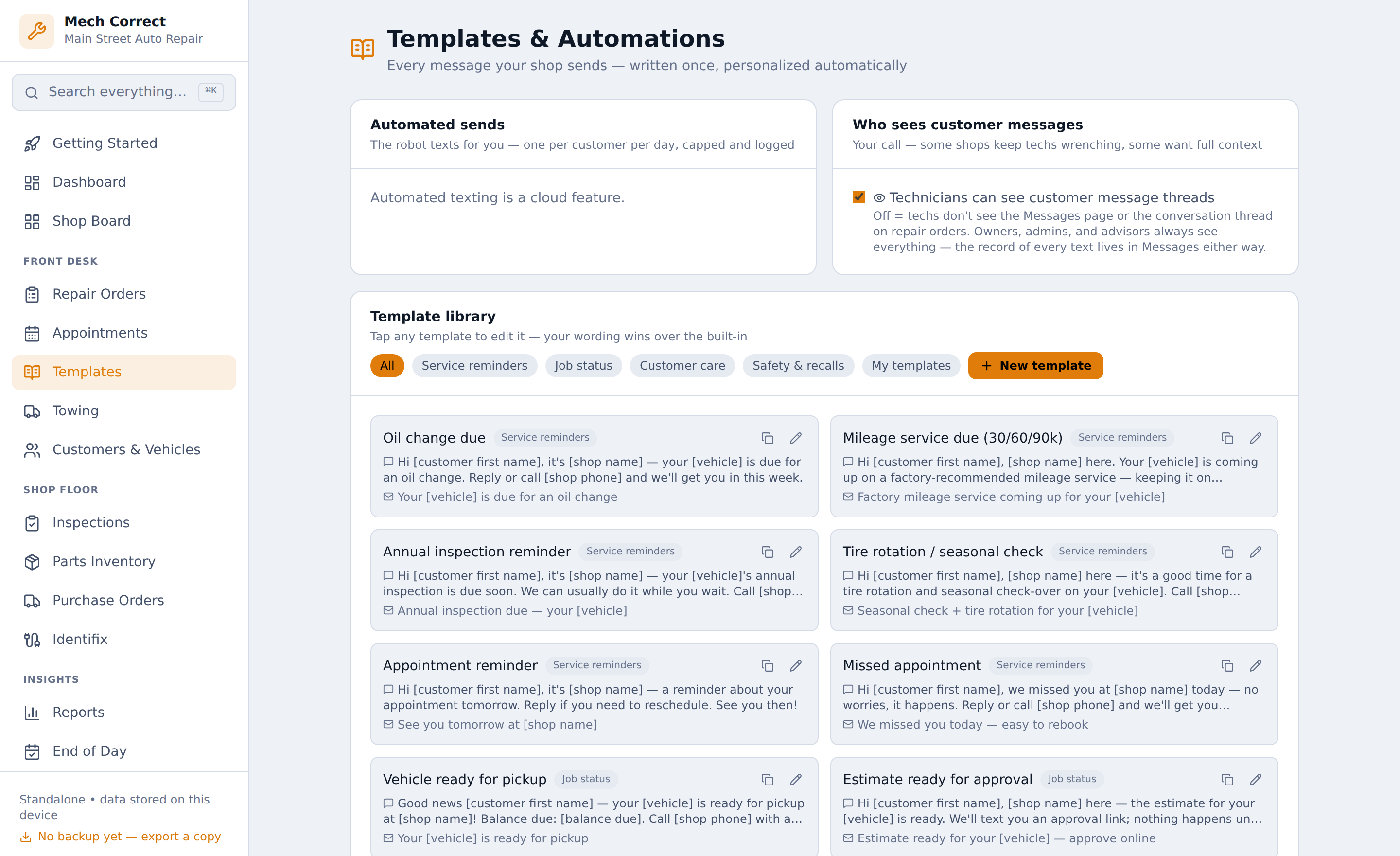 Template library with automations
