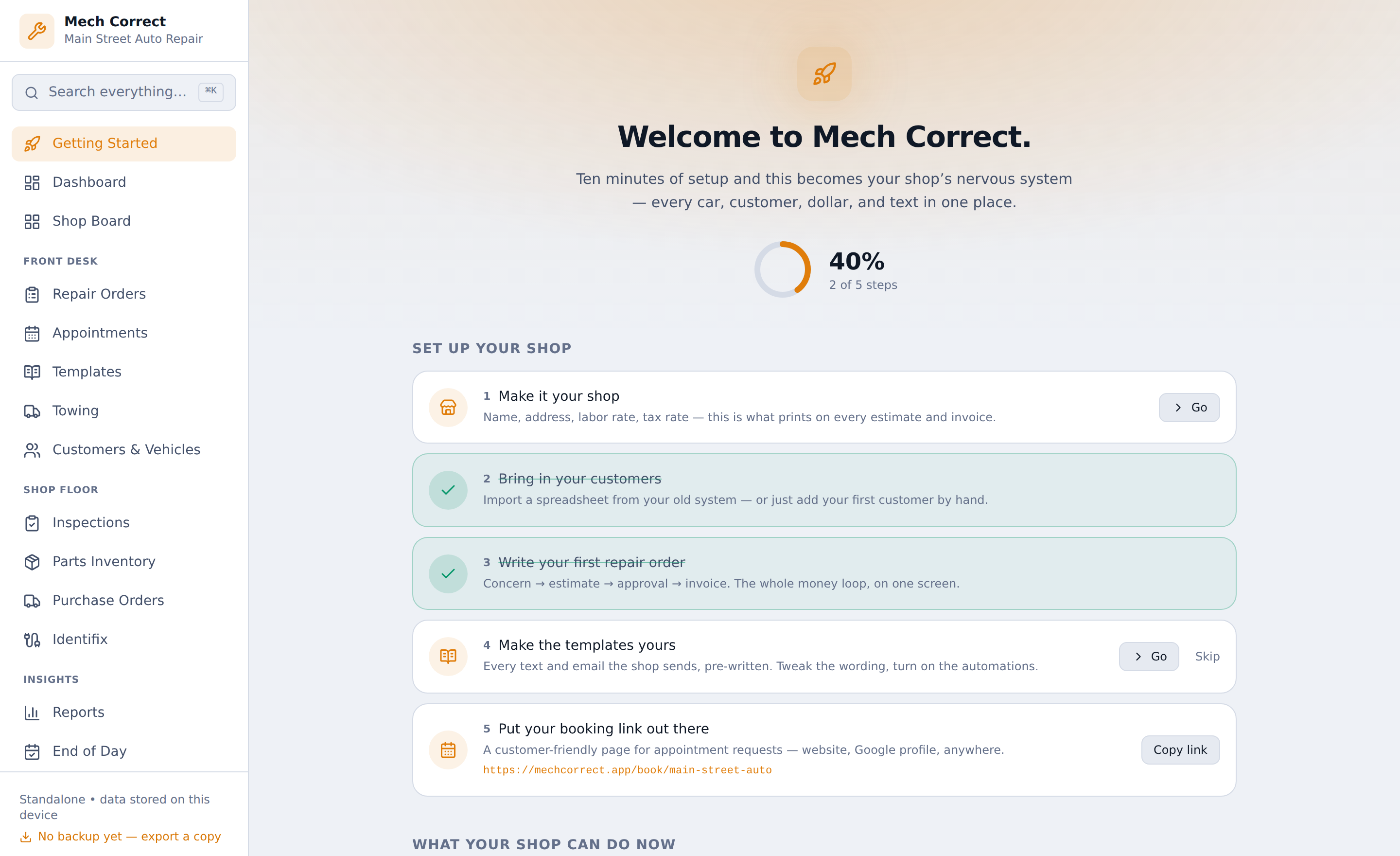 Guided getting-started onboarding